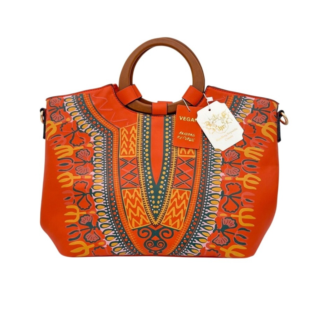Handbag‎ Republic Classic Boho Orange Tote Bag Set Vegan Leather Wallet Strap - Picture 2 of 6